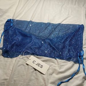 American Threads blue rhinestone crop top.